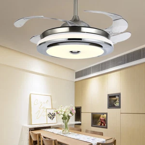 36"/42" Modern Invisible Dimmable LED Chandelier Lamp Ceiling Fan Light w/Remote - Picture 1 of 33