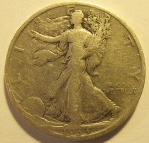 1933 S Walking Liberty Half Dollar, FINE, 90% Silver Coin (33SEW3) - Picture 1 of 4