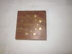 wooden storage trinklet box with brass inlays top used brown solid