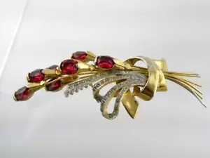 Clip de vestido vintage sin firmar con flores de estrás rojo y blanco 36,1 gramos - Imagen 1 de 13