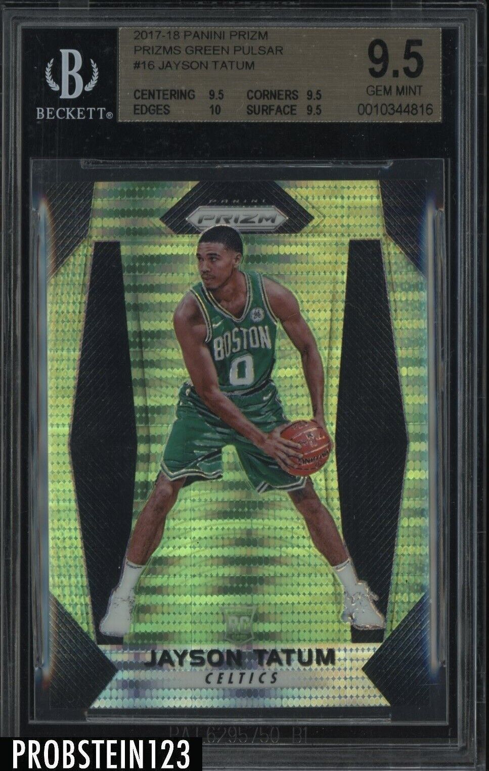 2017-18 Panini Green Pulsar Prizm #16 Jayson Tatum RC 13/25 BGS 9.5 w/ 10