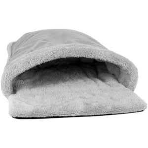 Cat Pouch Bed Pet Cave Kitten Small Dog Igloo Soft Fleece Lined Cosy Soft Grey - Picture 1 of 5