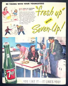 1947 7-Up Vintage Print Ad Be Young Family Küchentisch Fresh Up With Seven-Up - Bild 1 von 2