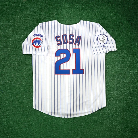 Sammy Sosa 1998 Chicago Cubs Men's Home White Jersey w/ "Harry Caray" Patch Cover