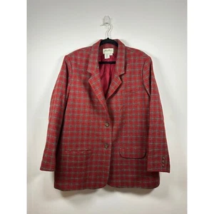 Eddie Bauer Vintage Women's 100% Wool Red Plaid Blazer Jacket Size XXL - Picture 1 of 10
