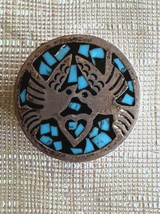 Vintage 50er Jahre 925 Sterling Silber & Türkis Onyx Pillendose mit Love Birds Design - Bild 1 von 8