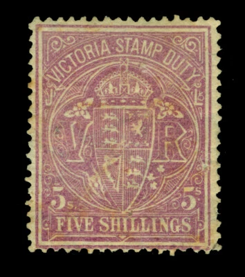 VICTORIA 1879 Stamp Duty 5sh rosa carmín Scott # AR43 sin usar Foto 1 de 2