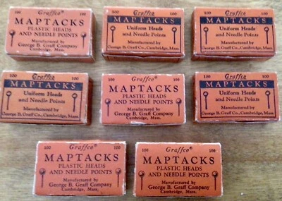 Lot of 8 VTG Map Tacks Boxes, GRAFF CO., Partial to Full,  Multicolors, USA - Image 1 of 4
