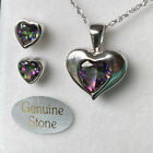 Genuine Mystic Topaz Earring & Necklace Heart Set. Sterling Silver. FREE Ship