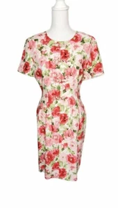 Vintage Maggy London Linen Blend Floral Sheath Tea Dress Watercolor Floral 8 - Picture 1 of 4