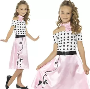 Childs Girls 50s Poodle Girl Fancy Dress Costume Rock n Roll Outfit by Smiffys - Picture 1 of 5
