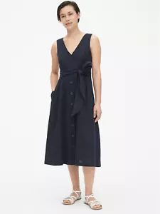 NWT Gap Button-Front Midi Dress In Linen Dark Night SZ 4 #418558 - Picture 1 of 4
