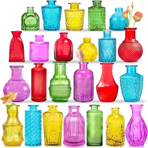 Farbige Glas Knospenvasen 24er Set für Blumen, Kristall Mini Gläser in großen Mengen - Bild 1 von 7