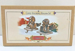 Grandeur Noel Bronze 2 Cupid Stocking Holders Christmas Cherub Angel Set in Box - Picture 1 of 3