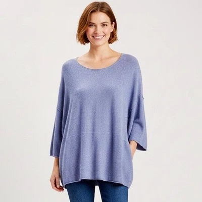 Top Jill Pure Jill Bushed Suave Lujo Costuras Mujer Grande Azul Cachemira Bolsillos Foto 1 de 4