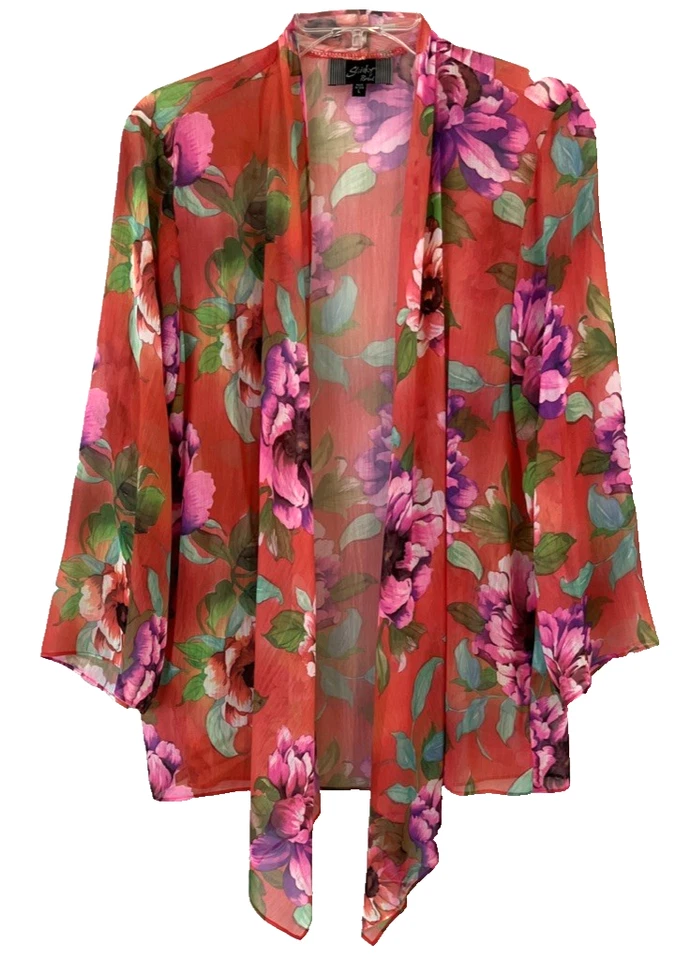 Chaqueta Asimétrica Transparente Marca Slinky Talla L Naranja Floral Frente Abierto Mujer YD8 Foto 1 de 4