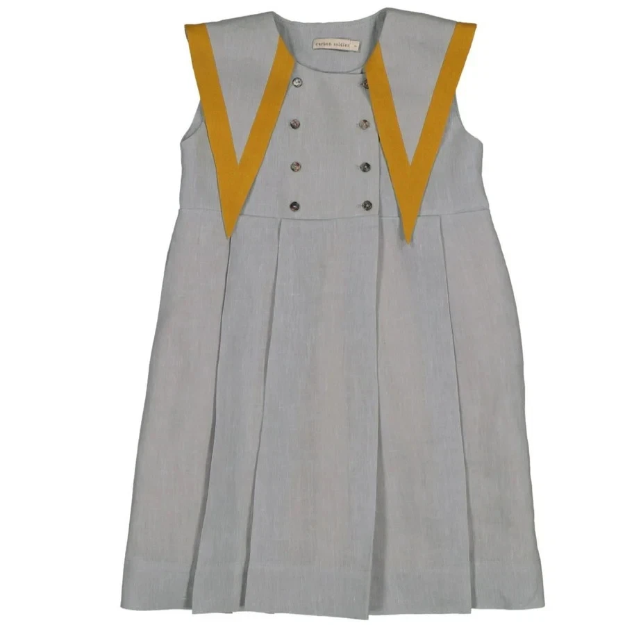 Vestido Carbon Soldier Girl's 8 Little Gem linho sem mangas colarinho peito duplo - Imagem 1 de 4