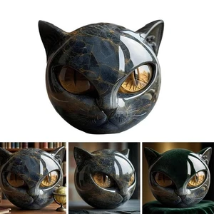 Élégante sculpture noire pour chat pierre sculptée à la main pour décoratio - Picture 1 of 40