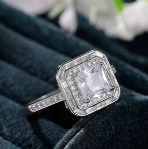 14k White Gold Plated 1.70Ct Princess Moissanite Beautiful Engagement Ring - Picture 1 of 5
