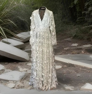 Lace Wedding Gown By Nichole Lynel Sz M White Store Sample So Romantic - Image 1 of 4