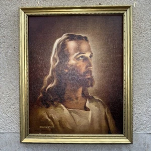 VTG 1940s Framed Head of Christ Litho by Warner Sallman Kriebel & Bates Jesus - Picture 1 of 3