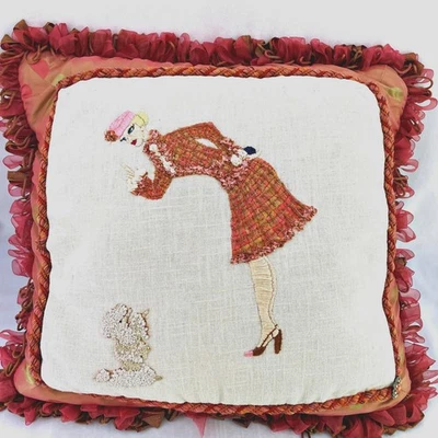 Impresionante cinta de almohada a punta de aguja satinada tapiz a cuadros caniche de 16 pulgadas para dama Foto 1 de 4