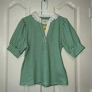 UMGEE Women's Sanibel Stripes + Eyelet Top Stripped Green And White Size Small - Picture 1 of 15