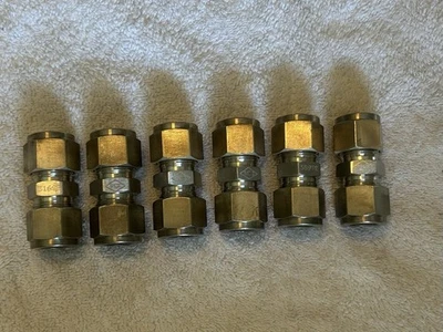 Lot 6 1/2” Tube OD 316 SS Straight Union Compression Fitting SCI Swagelok dual - Image 1 of 4