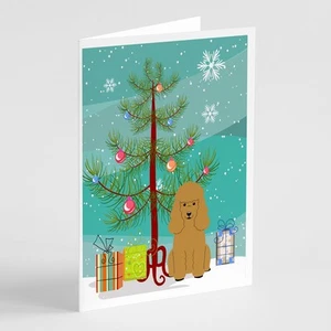 Poodle Tan Merry Christmas Tree Greeting Cards Envelopes Pack 8 BB4194GCA7P - Picture 1 of 3