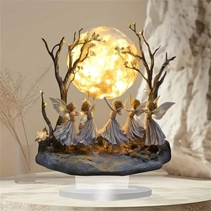 Adorno de escritorio de hadas nostalgia estatuas hadas rodean la luna en el árbol viejo - Imagen 1 de 4
