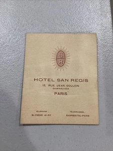 Tarjeta plegable con anuncio de recibo Hotel San Regis Paris Vintage - Imagen 1 de 6
