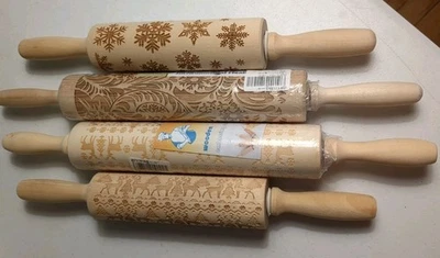 Lot of 4 Christmas Rolling Pins - Dough Cookie Fondant Granny Cottage Decor - Image 1 of 4