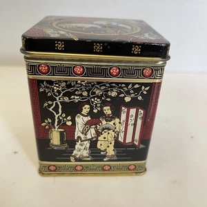 Vintage Japanese Hinged Tea Canister Tin Box 3”x3”x3.5” Ornate Keepsake - Picture 1 of 12