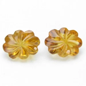 4.10Cts 100% Natural Genuine Citrine Oval Flower Carving Matching Pair - Picture 1 of 5