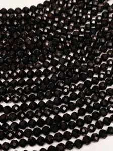 AAA  Natural Black Tourmaline Faceted Round Beads 15.5" Strand 2mm 3mm 4mm - Picture 1 of 9