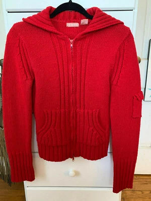 CI SONO Red Cable Knit Hooded Crop Zip Cardigan Sweater - Size M - Image 1 of 4