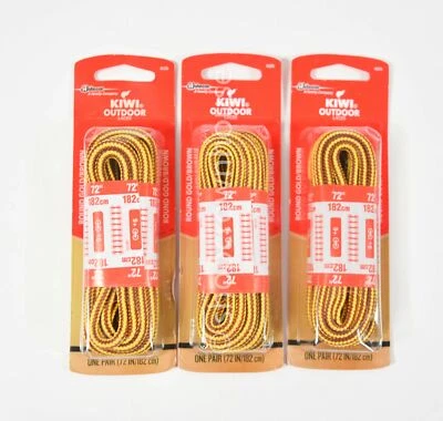 Paquetes de 3 Cordones para Zapatos Kiwi Exterior Redondos Dorado/Marrón 72" 183 cm 9+ Ojales 4606 Foto 1 de 2