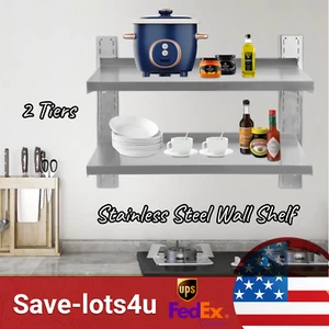 2 Tiers Stainless Steel Wall Shelf Commercial Kitchen Restaurant Shelving Rack - Picture 1 of 15