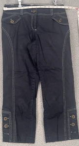 Tribal Stretch-Extensible Women's Capri Black Gold Buttons Pants Size 4 - Picture 1 of 15