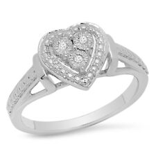0.03 CT Sterling Silver Round Diamond 3 Stone Bridal Heart Shape Engagement Ring
