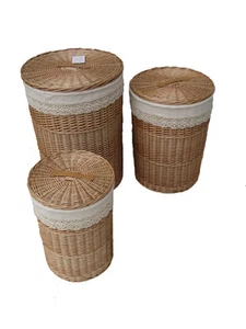 Wäschekorb Wäschetruhe weide beige SWWK-05Rd/a/b/c rund mit Deckel Bezug - Bild 1 von 4