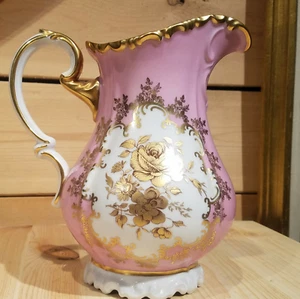 RW Bavaria Rudolf Wachter Pink & Gold Pitcher 7.5" Tall - Swanky Barn - Foto 1 di 12