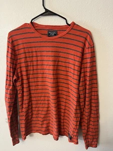 Abercrombie & Fitch Men’s Orange & Gray Striped LS Crewneck Waffle Knit Top Sz M - Picture 1 of 5