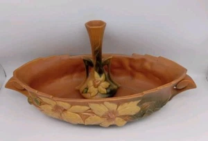 Pair Roseville 461-14" & 187-7” Clematis Console Bowl & Vase Set - Picture 1 of 14