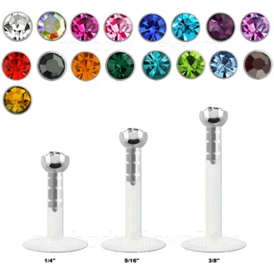 1x Piercing 16G 1/4" Bio-Flex Push-In 2mm Press Fit Gem Top Labret Monroe Tragus Foto 1 de 3