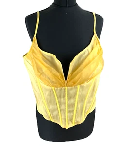 Pretty Little Thing Crop Top Women's UK Size XL (16-18) Gold Chiffon Boned - Picture 1 of 6