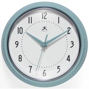 Wall Clock 9.5 in. Retro Round Baby Blue Frame Aluminum Silent Quartz Movement - Picture 1 of 7