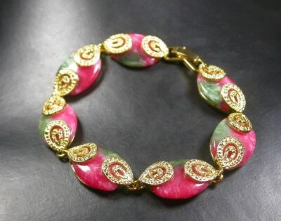 Brazalete brazalete broche eslabón flor mariposa 18 kg cuentas lágrima jade verde rojo Foto 1 de 4