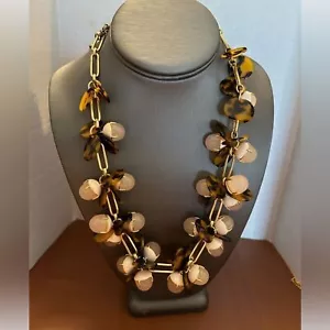 J. Crew Gold Tone Faux Tortoise Shell & Cream Bauble Statement Necklace - Picture 1 of 5