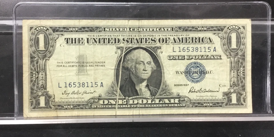 Fr. 1619 1957 $1 Silver Certificate "GUTTER FOLD ERROR" Top to Bottom ~ LA BLOCK - Image 1 of 4